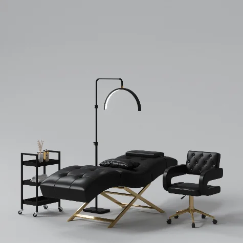 Luxury Foldable Black PU Leather Beauty Massage Facial Bed Salon Furniture Set High-Density Sponge for Living Room Hotel Bedroom