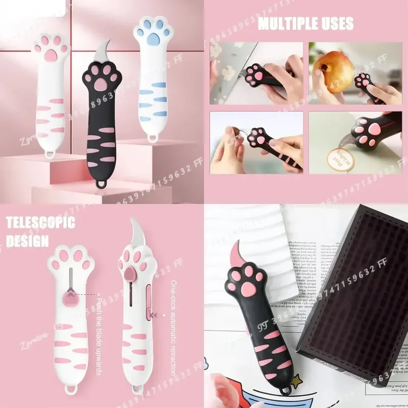 Cute Cat Paw Box Cutter Mini Portable Utility Knife Creative Paper Cutting Tool for Art Supplies Hand Account Decoration