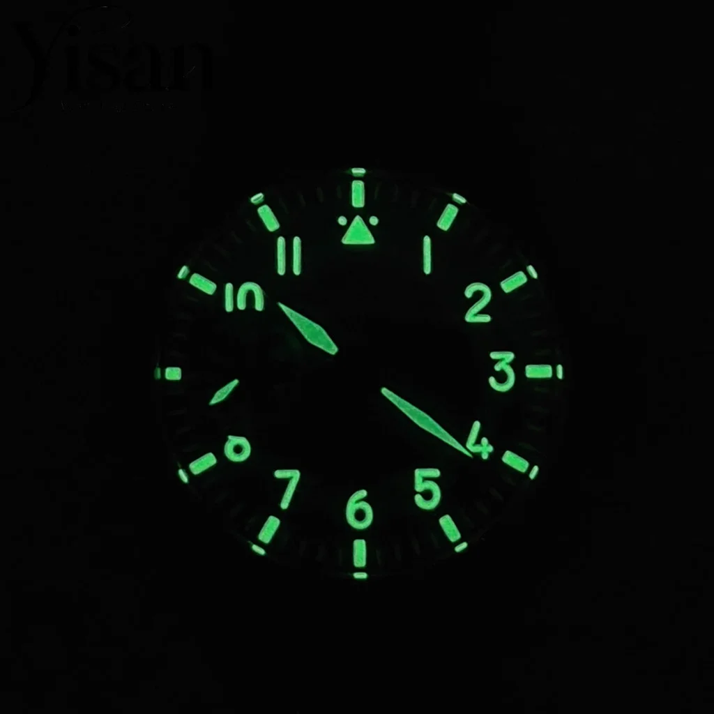 นาฬิกา Yisan ขนาด 42 มม. แบบสั่งทำพิเศษ กระจกแซฟไฟร์ ตัวเรือนสีเงิน สายหนัง เรืองแสงสีเขียว ระบบไขลานด้วยมือ รุ่น ST3600