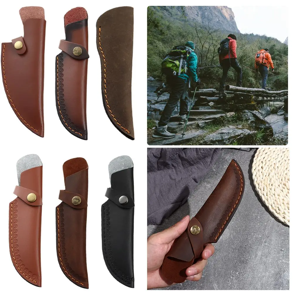 Brown Leather Sheath Holder Knife Sheath Holster Flashlight Case Camp Outdoor Carry Belt Loop Case Fold Knife Tool
