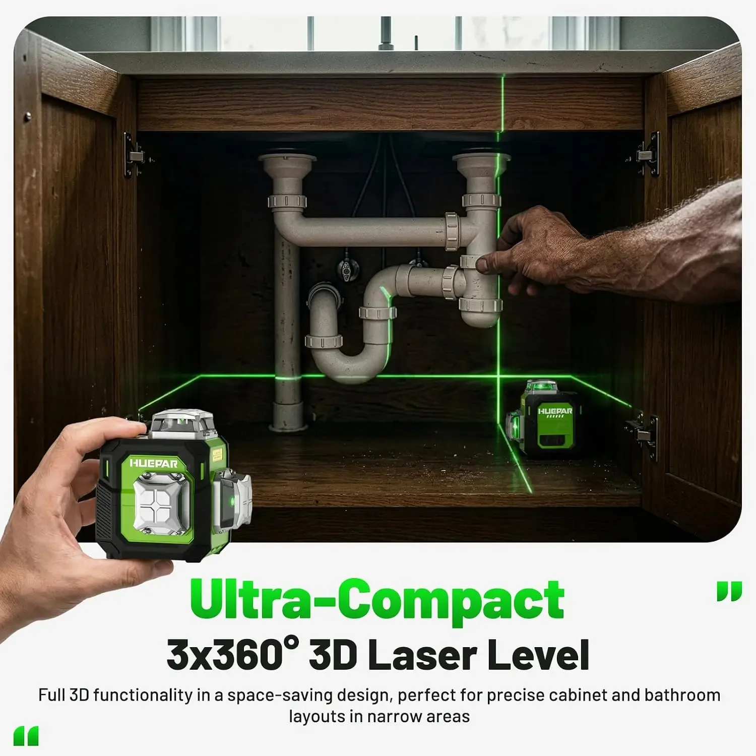 US Shipping 3D Laser Level 360° Self Leveling ST03CG | Compact Size, 3x360 Green Laser Level 12 Lines, USB-C, Outdoor Pulse Mode