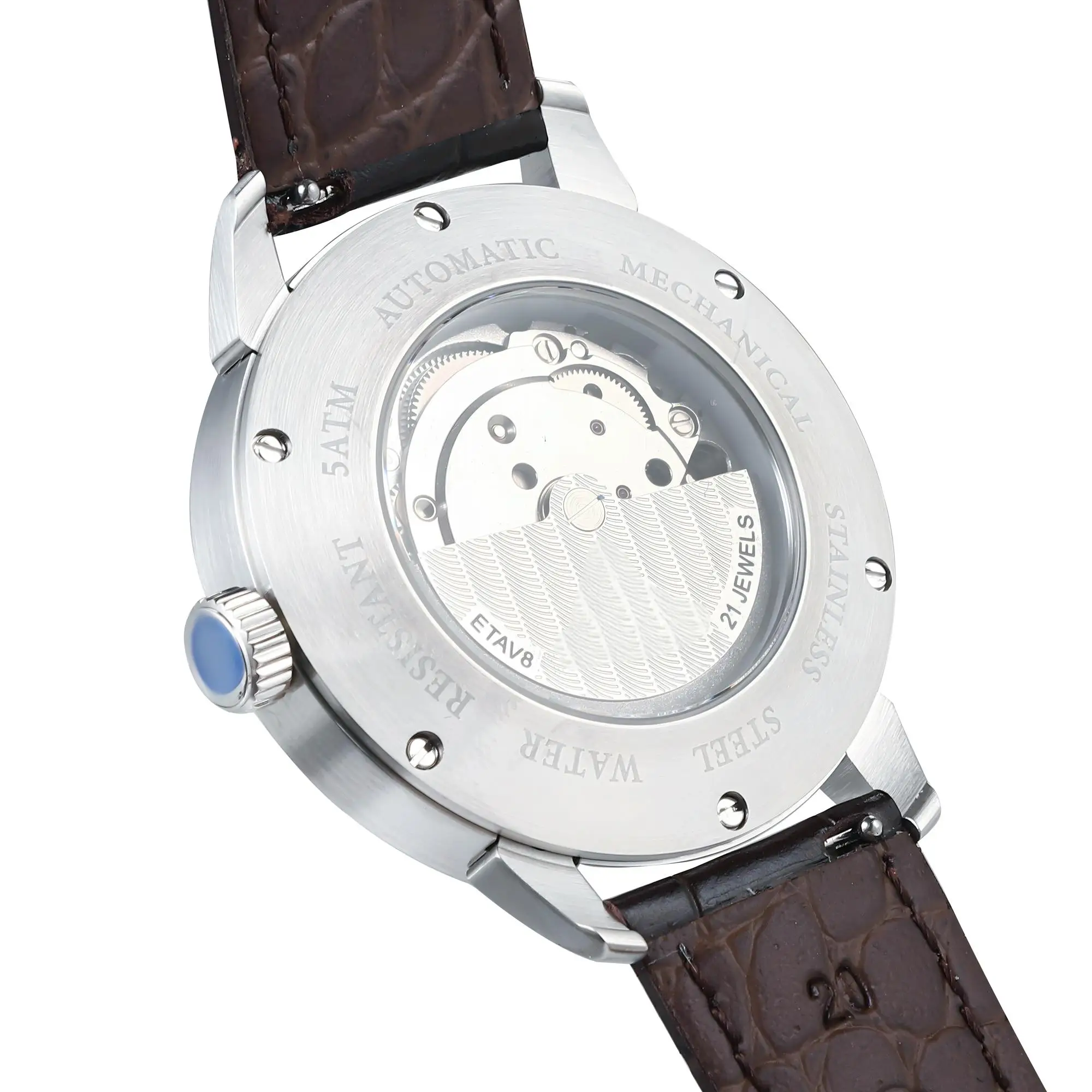 ENITON Jam Tangan Otomatis Pria Baja 316L Jepang 8215 Tali Kulit Jam Tangan Modis Kedap Air Jam Tangan Mekanis 5ATM Barang Baru