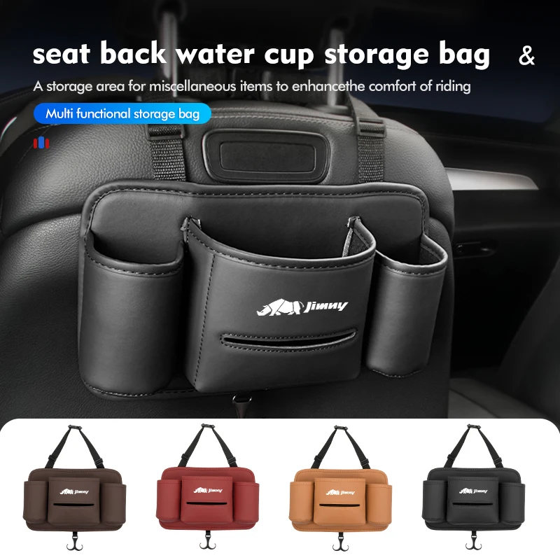 Leather Car Seat Water Cup Holder Large Capacity Tissue Bag For Suzuki Jimny jb35 jb74 jb43 jb53 jb64