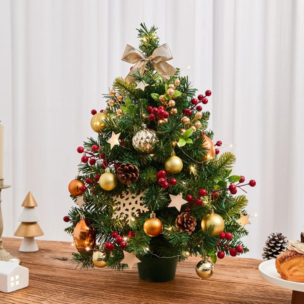 

45cm Christmas Tree Tabletop Figurine Snow Flocked Christmas Tree with LED Lights Xmas Tree Decoration for Family Friend Gift