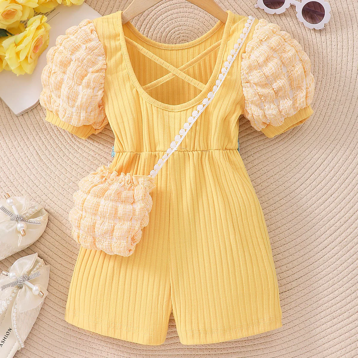 Summer round neck cute casual jumpsuit for girls