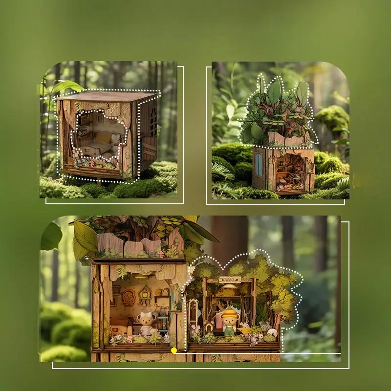 لغز بيت شجرة خشبية ثلاثية الأبعاد من OUZEY - مجموعة بناء تيدي بير كوخ DIY، هدية حرفية مصغرة لبيت الدمى للفتيات والمراهقات #4