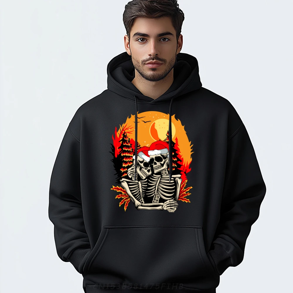 Skull Christmas Santa Couple Funny Luxury Hoodie Men High Quality Sweatshirts Cool Christmas Sweater