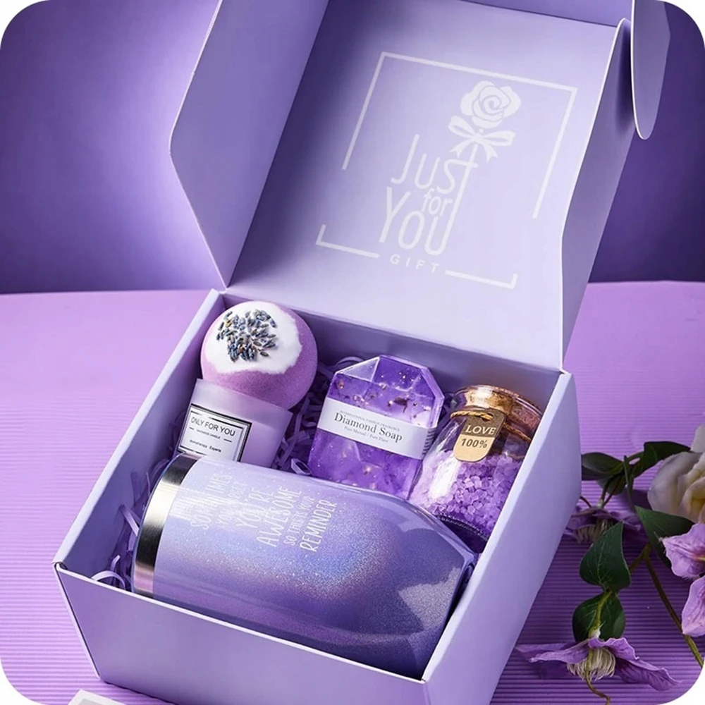 Panier-cadeau de spa à la lavande violette, ensemble de cadeaux pour femmes, maman, épouse, petite amie, sœur, pour anniversaire, Noël, Saint-Valentin, fête des mères