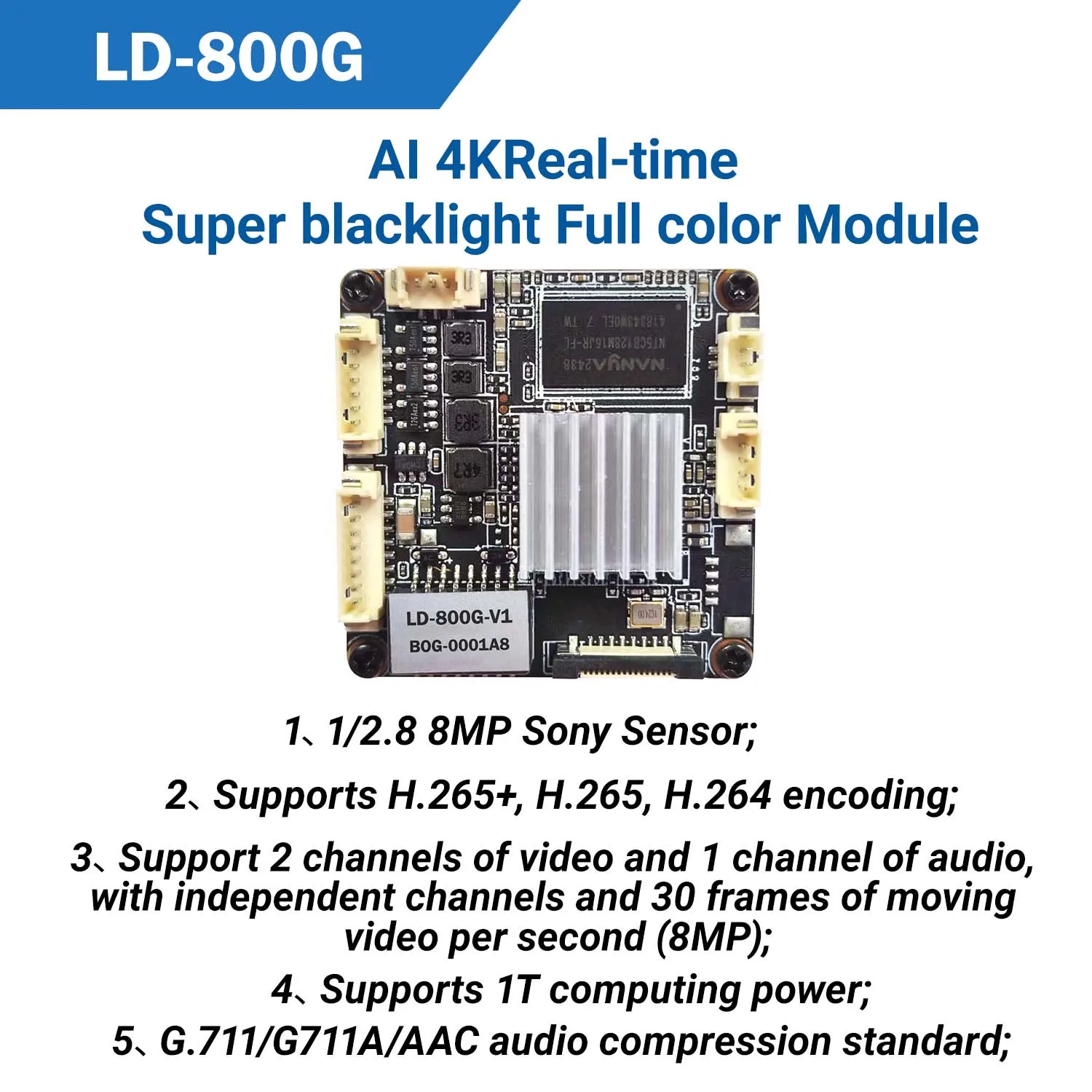 

MC-800G 8MP 4K Camera Module IMX415 30FPS Two-Way Audio POE Smart Security Monitoring Module Webcam