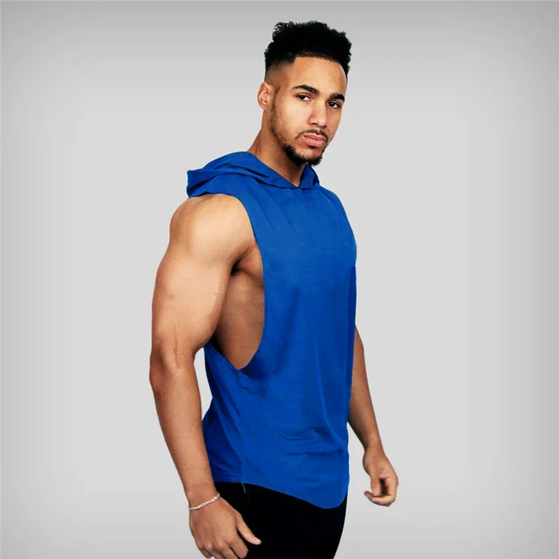 Gym Clothing Fitness Hooded Hip Hop Tank Top Men Bodybuilding Muscle Workout Singlet Sleeveless Shirt Outdoor Jogging Sweatshirt