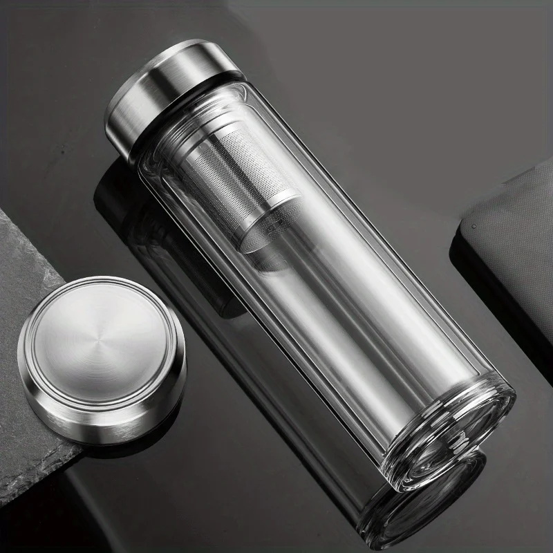 

[Double-layer Glass Tea Cups] Double-layer Glass Tea Cups Set 13.52 OzPortable Leak-proof Water Bottle - Outdoor Camping Travel