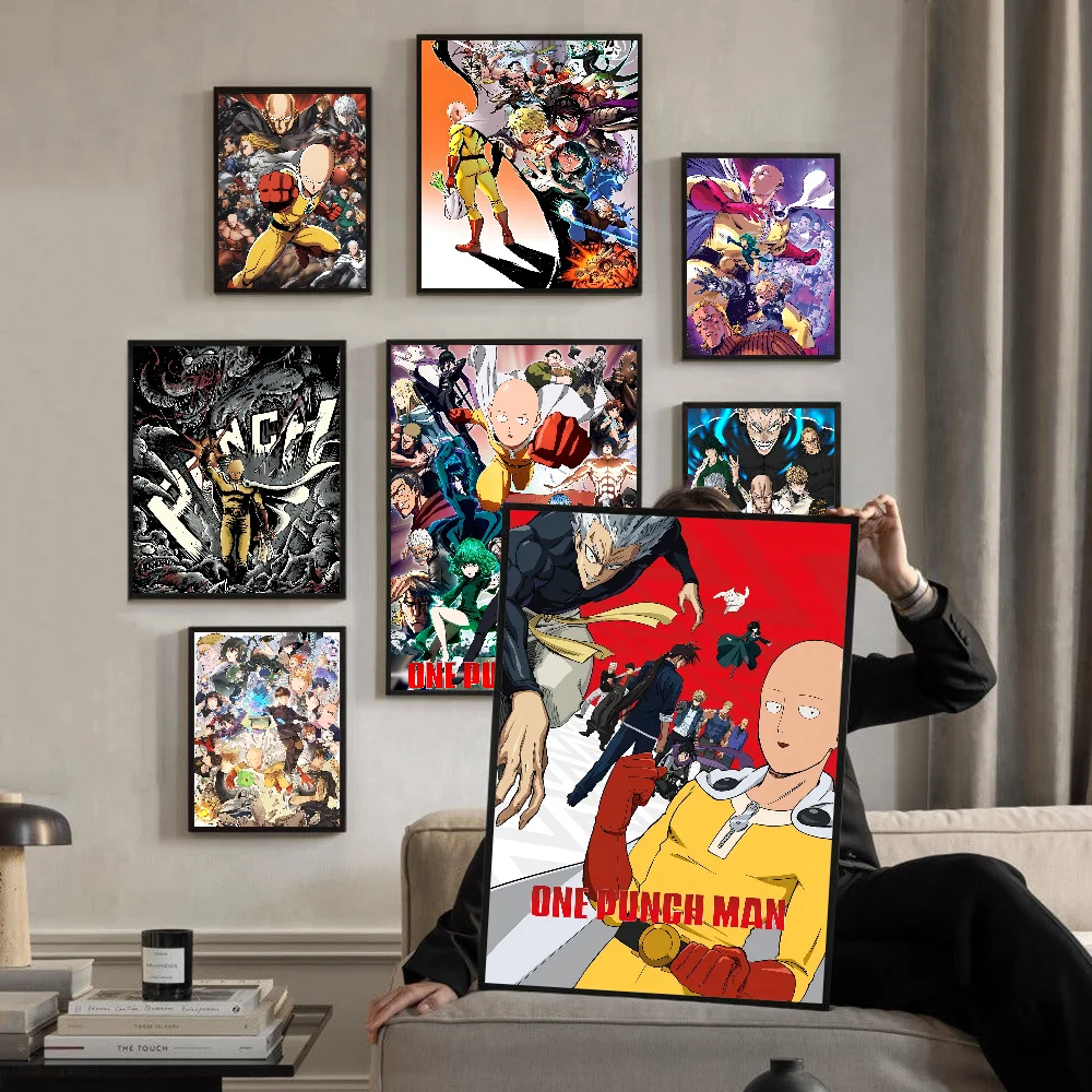 

Самоклеящийся художественный плакат Сайтама One Punch Man, декоративная живопись, настенное искусство, белая крафт-бумага, домашний декор