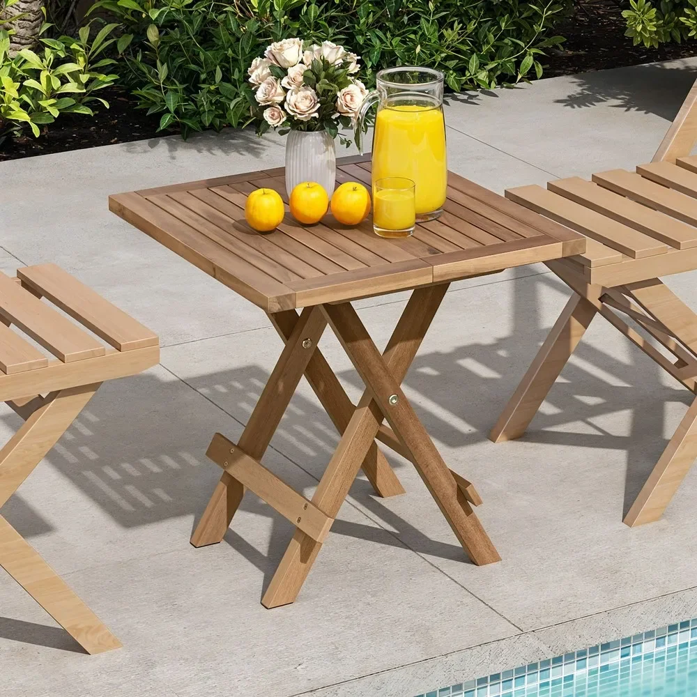 

Patio Garden Foldable Acacia Side Coffee Table w/X-Frame & Slatted Tabletop