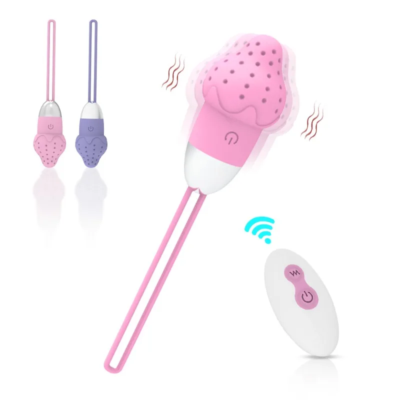 ストロベリーダブルカラージャンピングエッグワイヤレスリモコン女の子用、大人のクリトリス刺激ルーム楽しいオーガズムオナホール