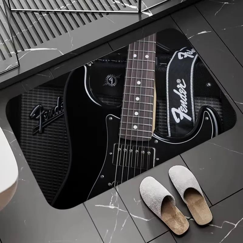 Electric Guitar Theme Doormat Non Slip Indoor Front Entrance Rug Home Room Decor Soft Flannel Floor Mat for Music Lovers
