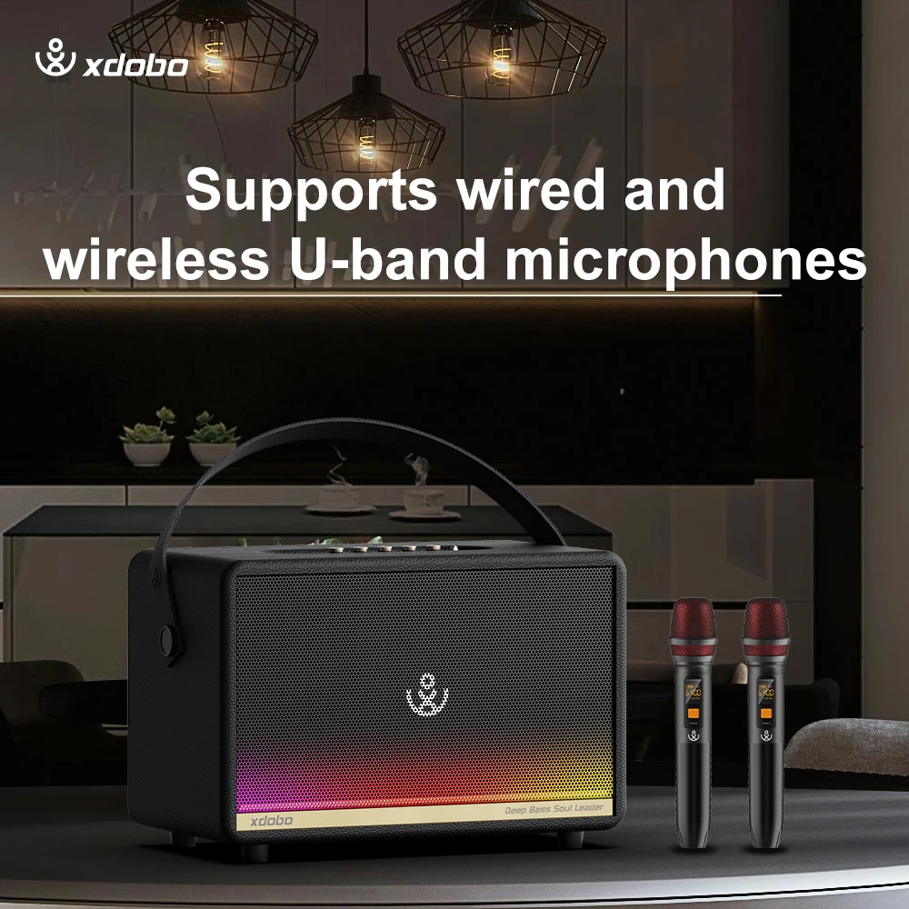 Głośnik XDOBO 300W z głębokim basem, subwoofer, soundbar z 2 mikrofonami, domowe karaoke, Smart TV, na kemping, imprezę, na żywo, na scenę.