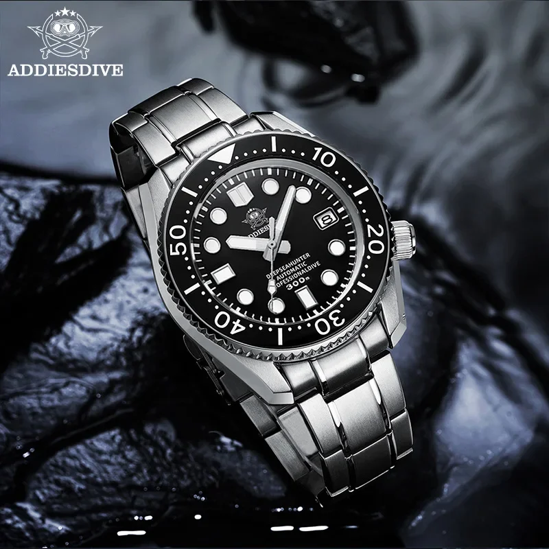 ADDIESDIVE Automatic Watch 300m Diver Stainless Steel Strap BGW9 Super Luminous Ceramic Bezel Men Sapphire Crystal Watches