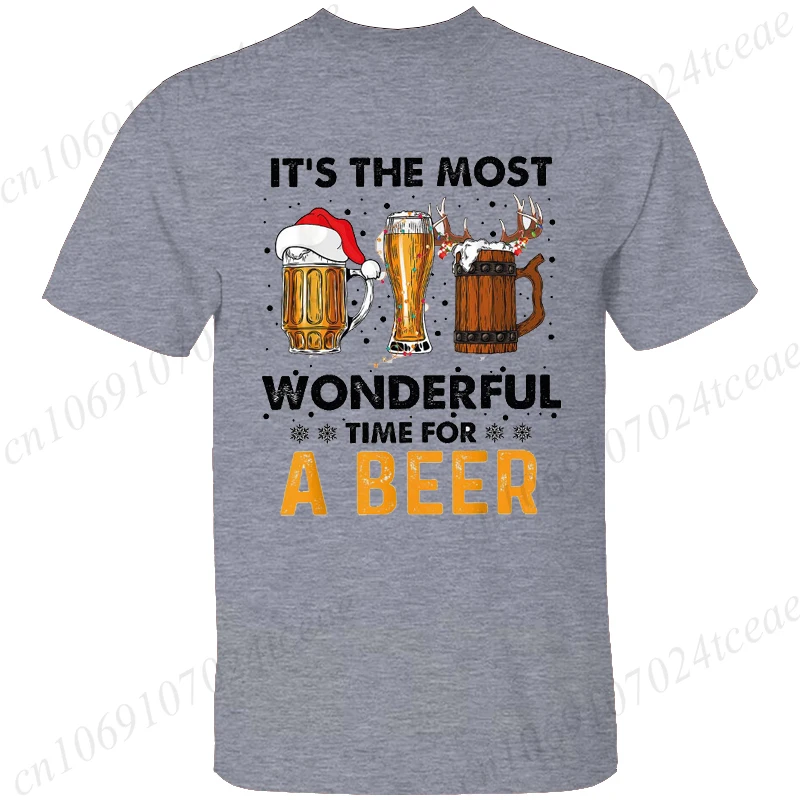 Men's Funny T-shirt Clothing It's The Most Wonderful Time for A Beer Christmas Tee Shirt Reindeer Drinking Graphic Tees Clothing