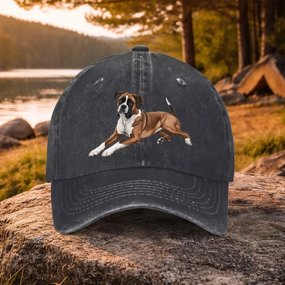 Casual Versatile Boxer Dog Pattern Printed Washed Baseball Cap, Suitable for Golf, Casual Wear And Outdoor Activities, Unisex Go