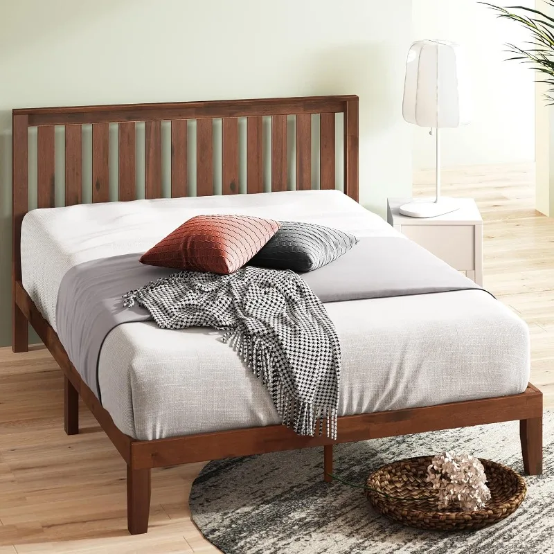 Vivek Wood Platform Bed Frame with Headboard Solid Wood Foundation with Wood Slat Support No Box Spring Needed Easy Assembly