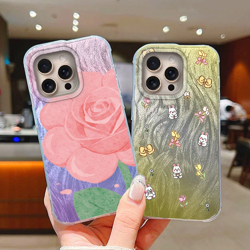 グリッターフラワー電話ケース 2025 Iphone 16 プロ 16 プロマックス 16 プロ 16 プロマックス 5 グラム生分解性花高級シリコンバックケース