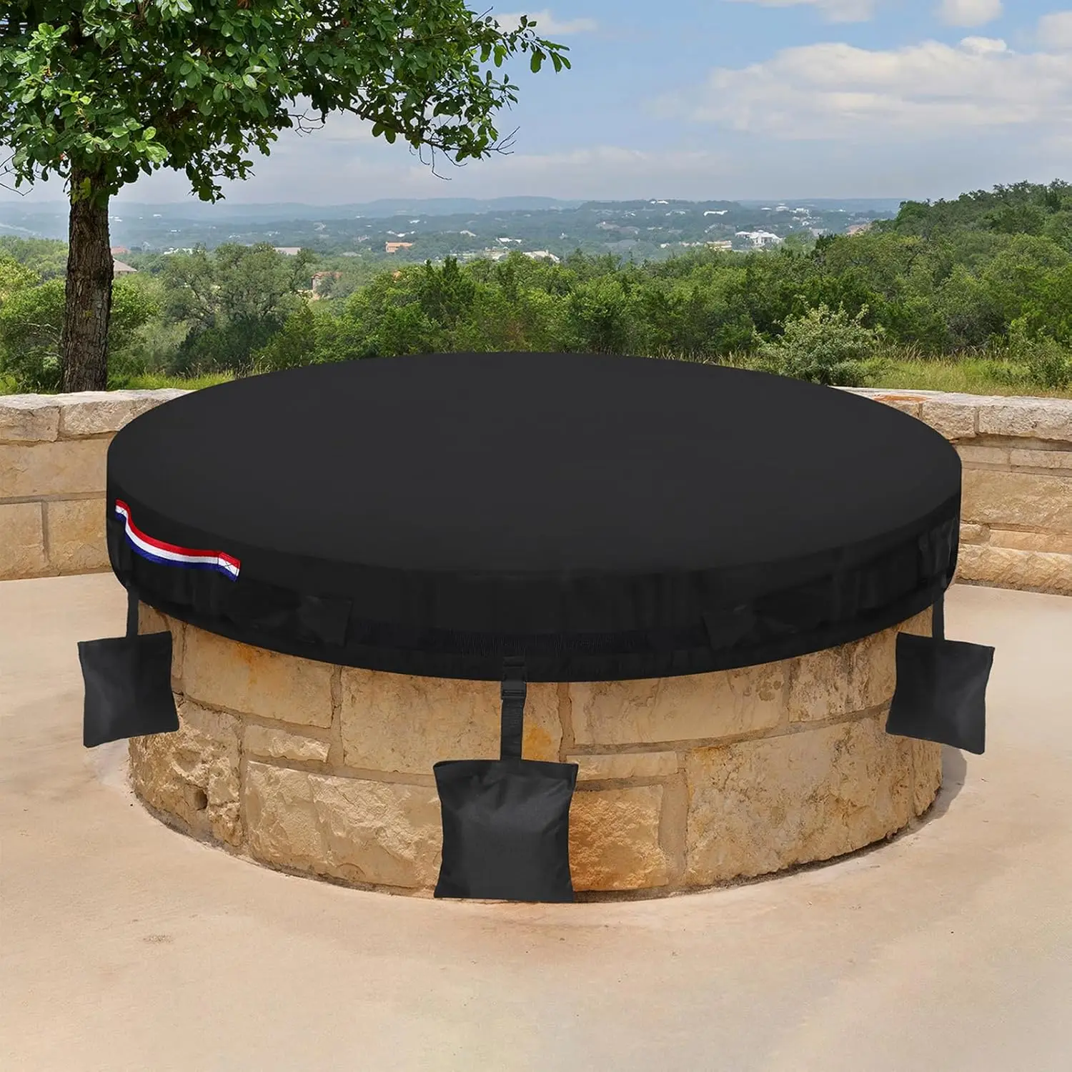 

Round Fire Pit Cover for In-Ground Fire Pit, 600D Oxford Firepit Cover 50 inch Waterproof Outdoor Built Cover for Fire Pit Black