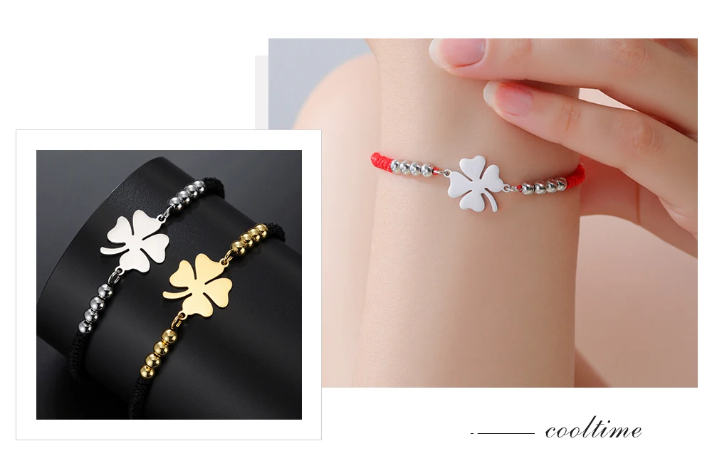 COOLTIME Mode Vier Blätter Klee Armbänder Edelstahl Hand Gewebt Seil Frauen Armband Schmuck Geschenk Großhandel – Detail 8
