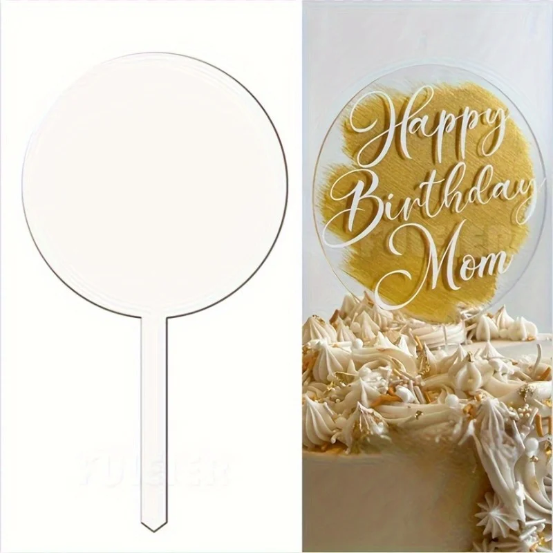 12pcs, Transparent Blank Round Acrylic Cake Toppers, DIY Wedding Birthday Party Cupcake Insert Card, Cake Decorations Tools