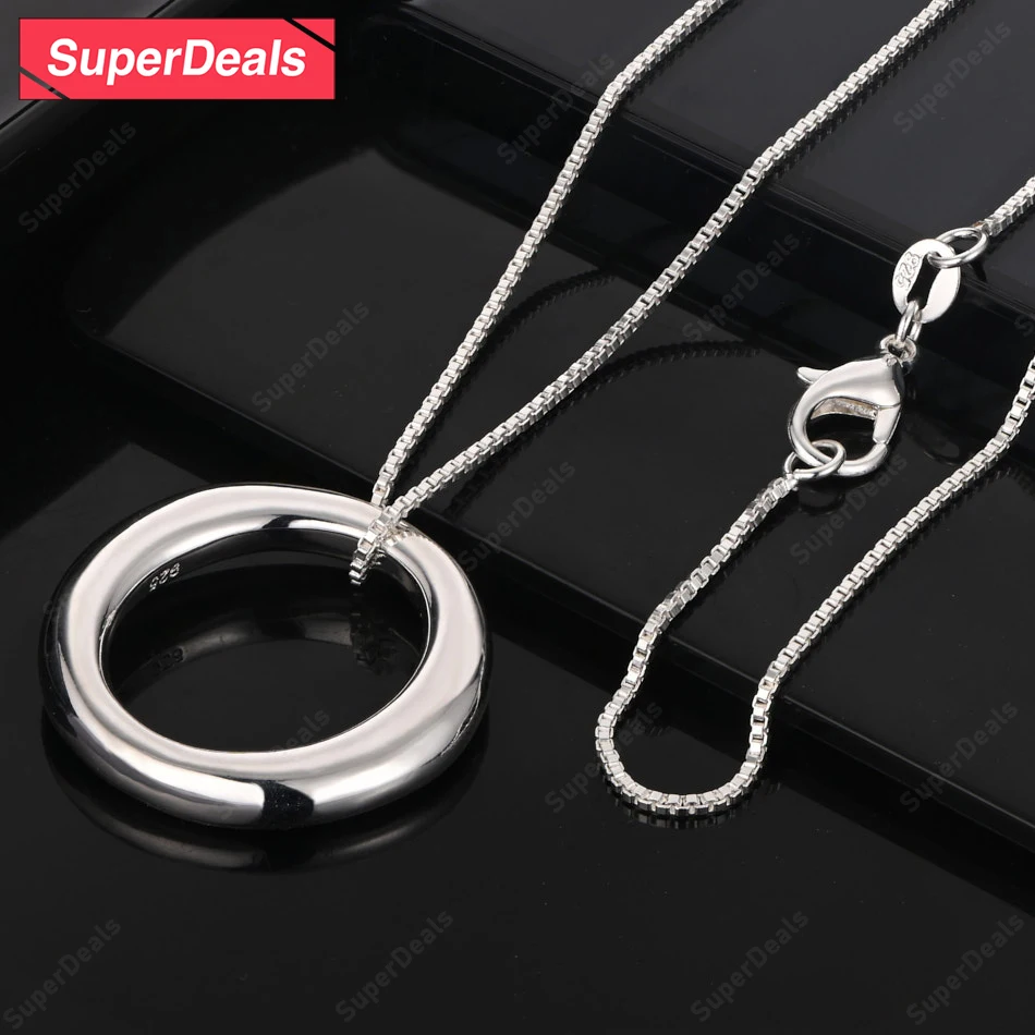 

SuperDeals 925 Sterling Silver Smooth Round Pendant Necklace 16-30 Inch Chain Women Party Fashion Trend Simple Jewelry Necklace