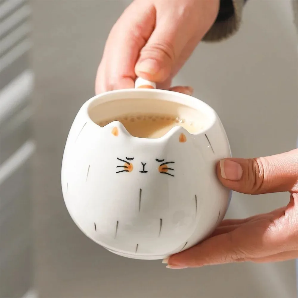 

Hand Painted Cat Shape High Temperature Mug, Cute Home Large Capacity Couple Coffee Cup Office Ceramic Water Drinkware