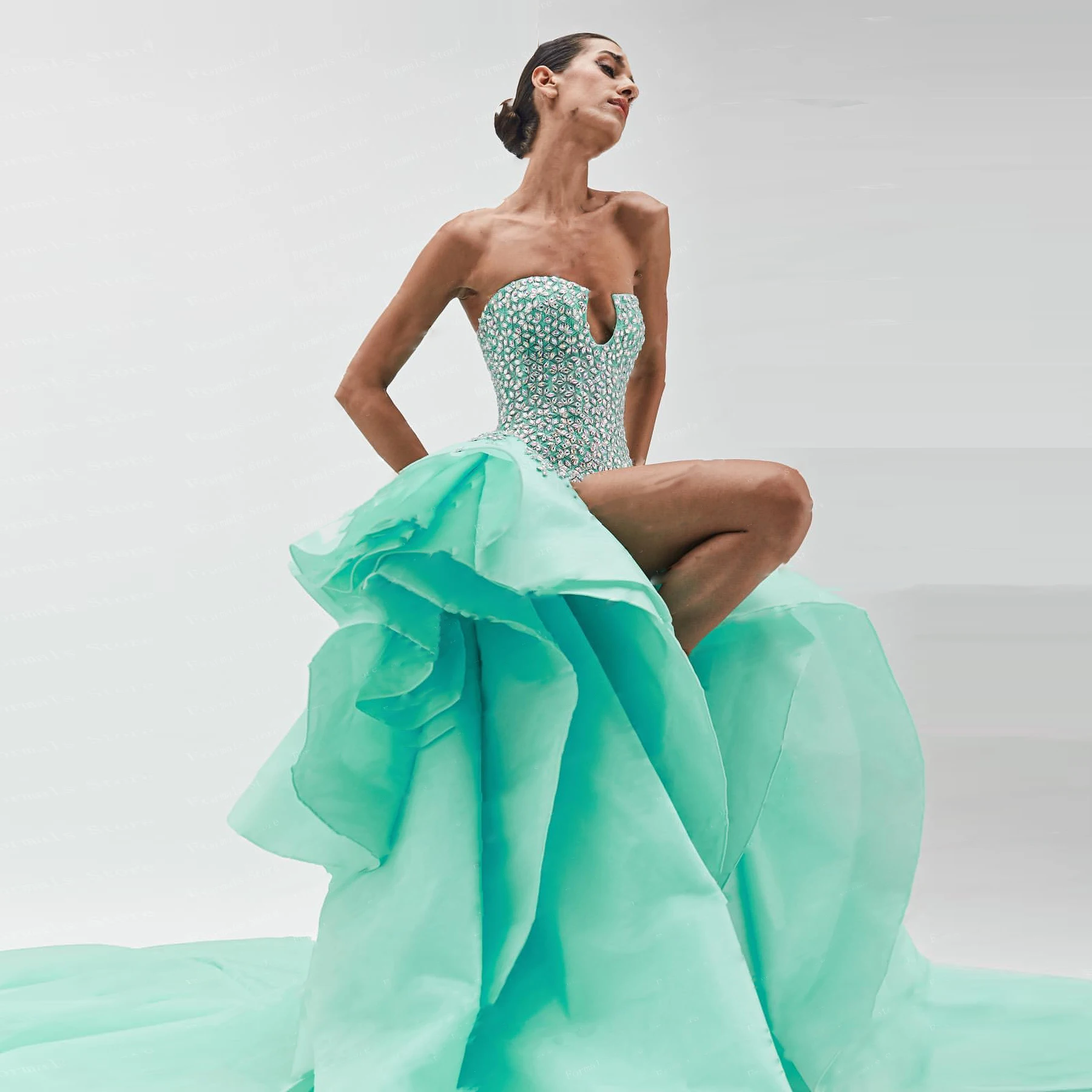 2023 Special Designed Prom Gowns Luxury Crystal Party Dress Beading Long Turquoise Dresses for Women robe de soiree