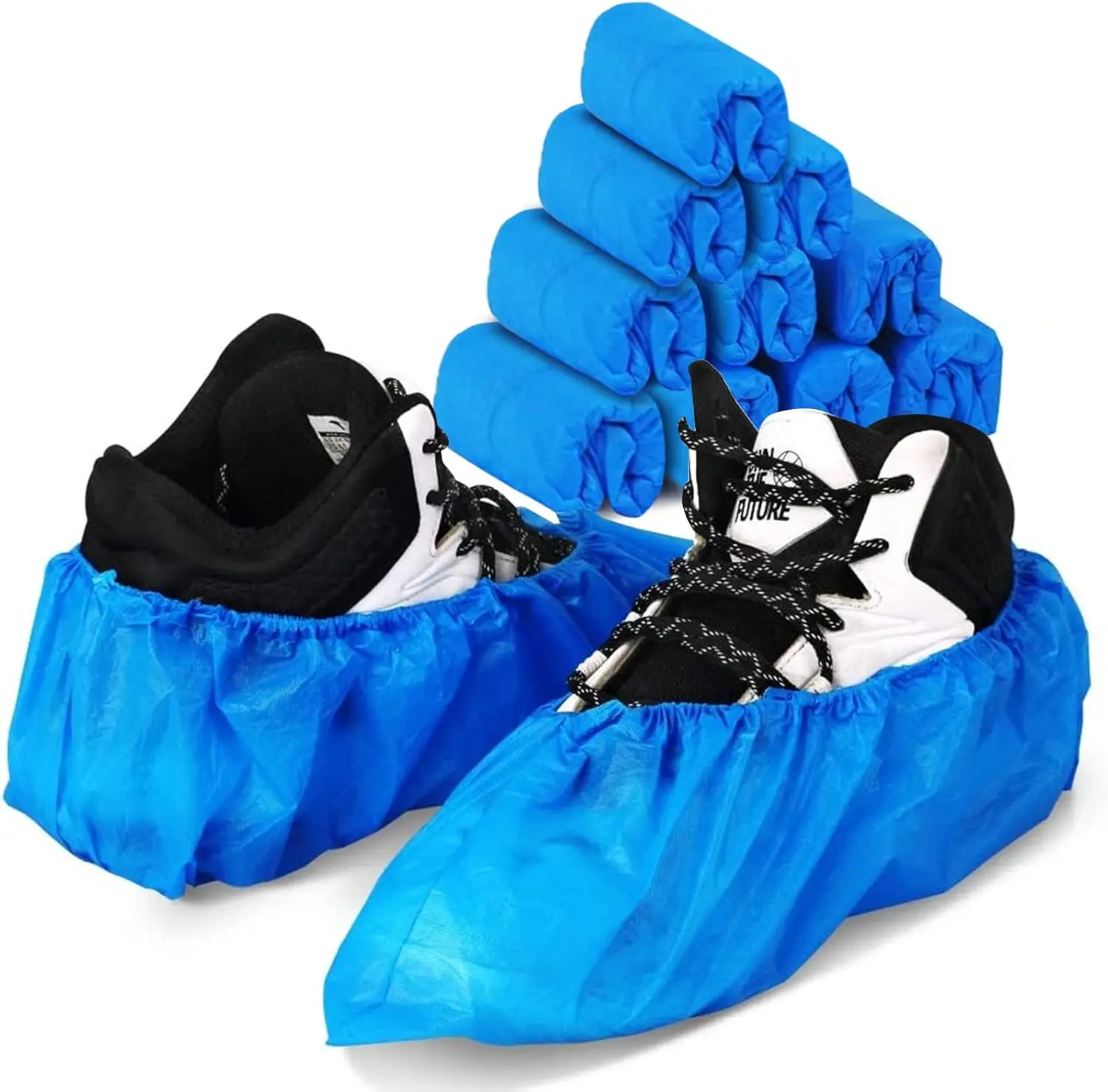 

Disposable Waterproof Boot Covers 100 Pack Non Slip Dust Proof One Size Fits Most Blue