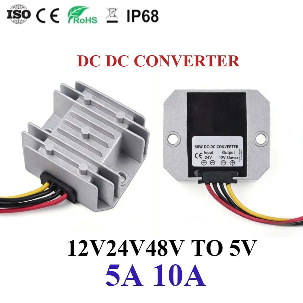 

DC 12V/24V/48V to 5V Power Step Down Converter 5A 10A 25W 50W Buck Regulator Voltage Supply Module For Car Waterproof Dustproof