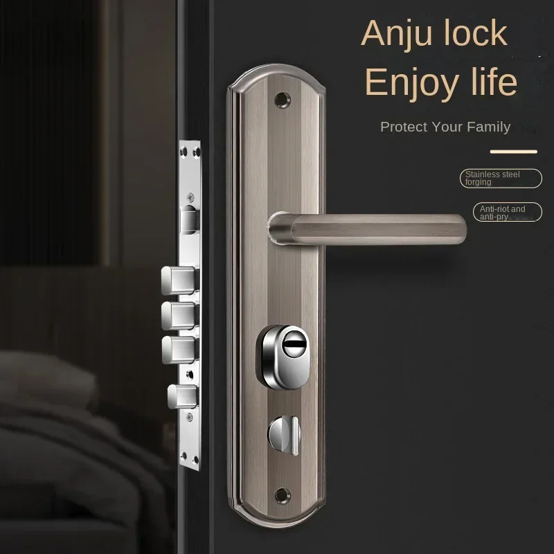 Anti-burglary Door Lock Wooden Door Household General-purpose Gate Lock Stainless Steel Handle Set Entry Door Mechanical Lock