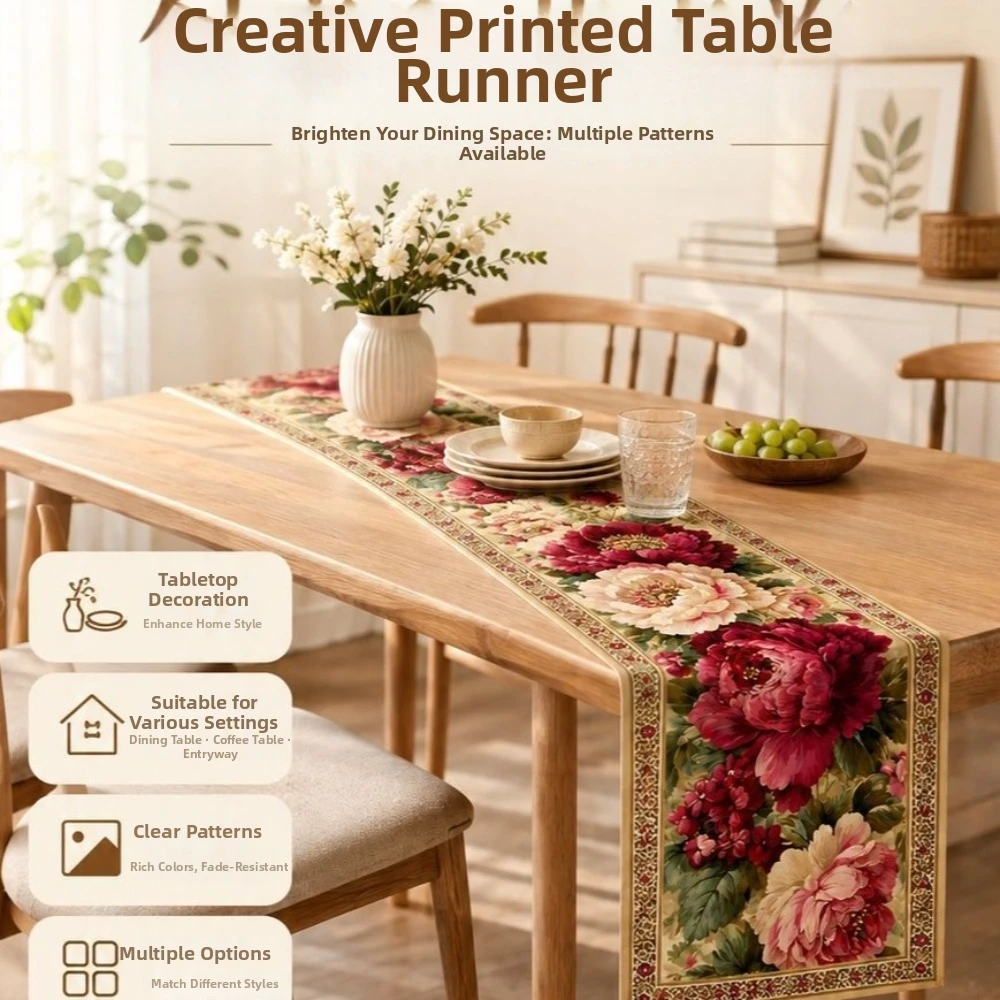 Vintage Flower Printed Table Flag Peony Floral Non-slip Wedding Tablecloth Stain-resistant Rectangular