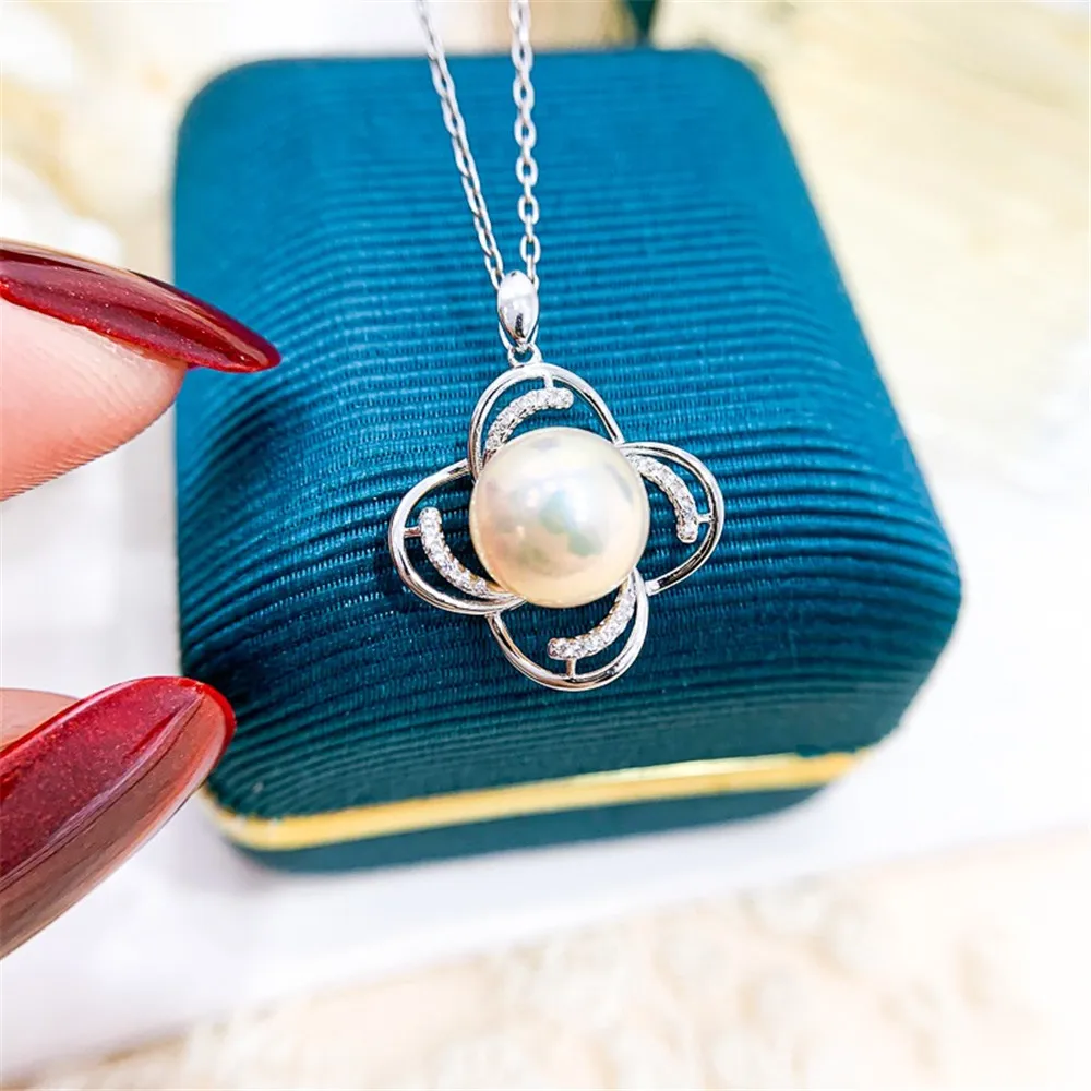 DIY Pearl Accessories S925 Sterling Silver Pendant Empty Tray K Gold Jade Necklace Pendant Female Fit 8-10mm Beads D433