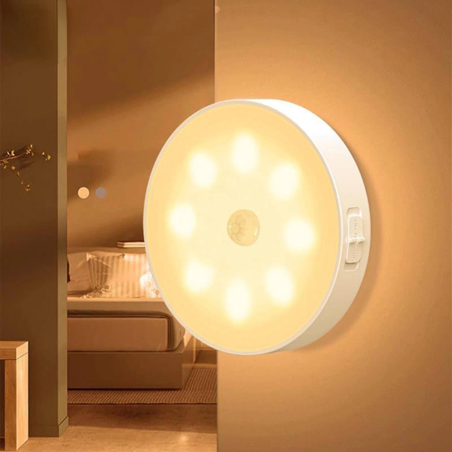 Nuova luce notturna con sensore di movimento Wireless ricaricabile, lampada a LED a bagliore morbido per camera da letto e armadio, luce per scale dell'armadio da cucina USB