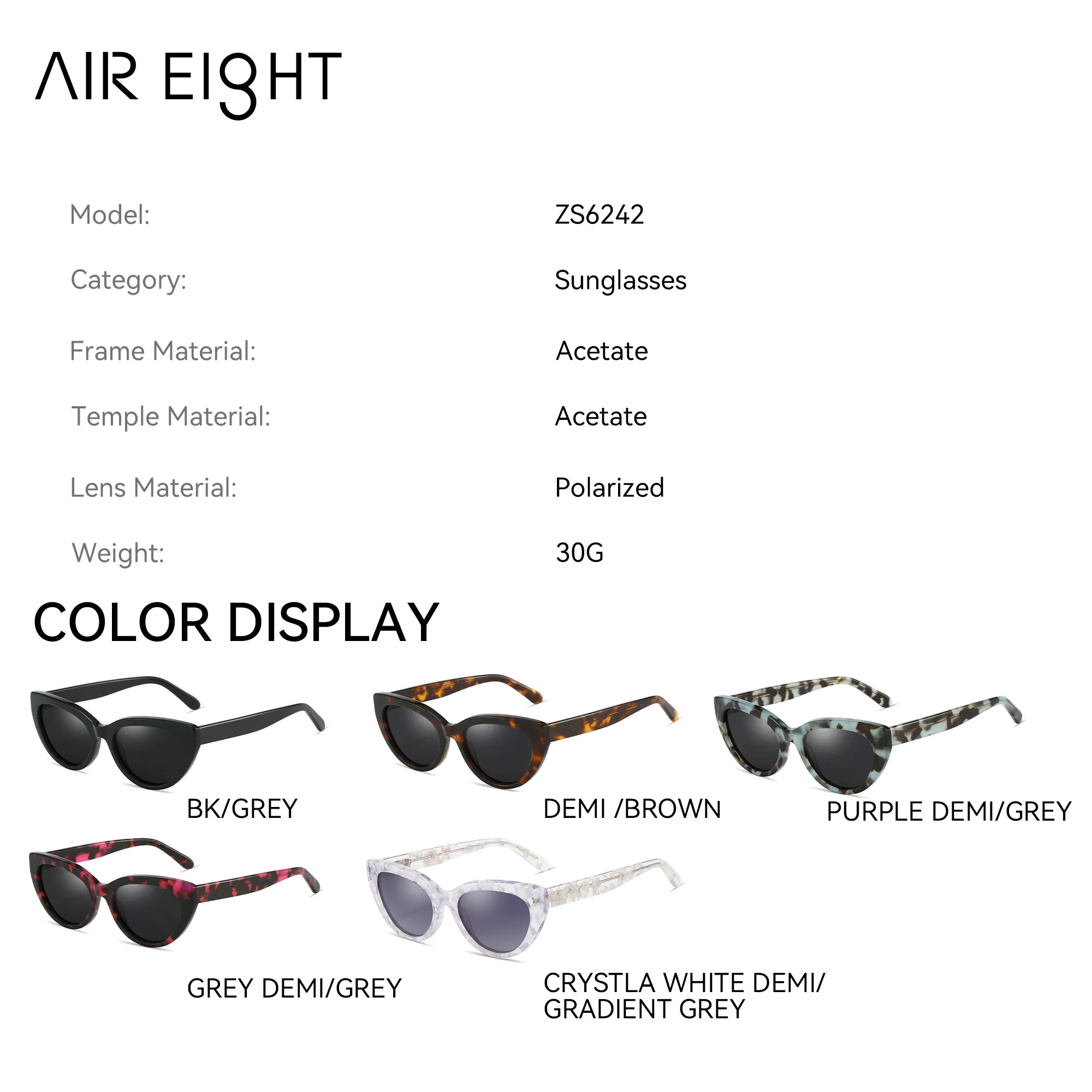 AIR EIGHT Acetate Cat Eye Sunglasses for Women Polarized UV400 Protection Vintage Stylish Eyewear