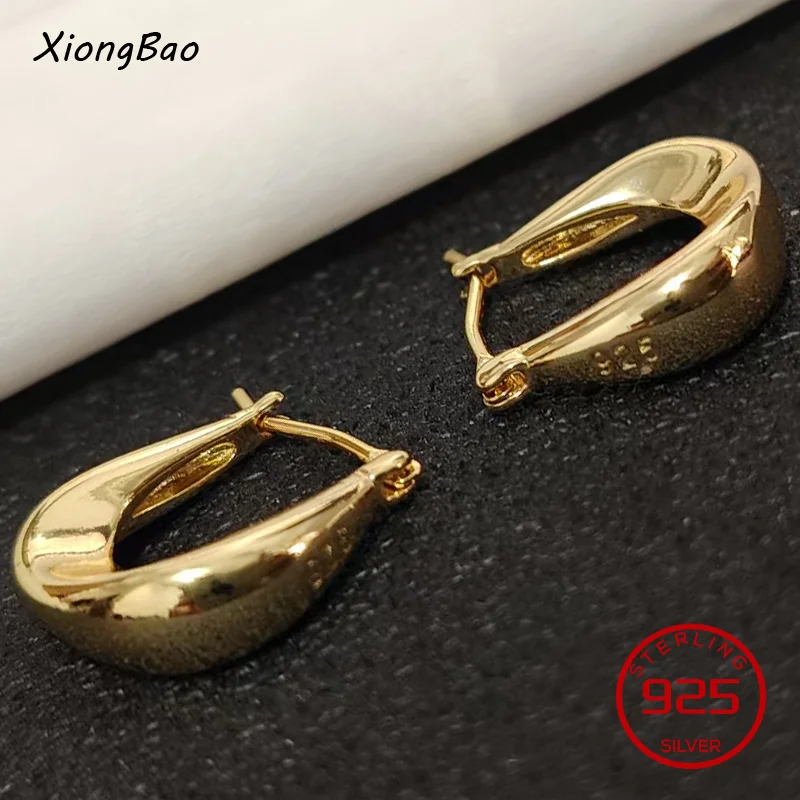 

Metallic Style Golden color Earrings For Women CZ Fashion Jewelry Perforation 925 Sterling Silver Ear Minimalist Hoop Earrings