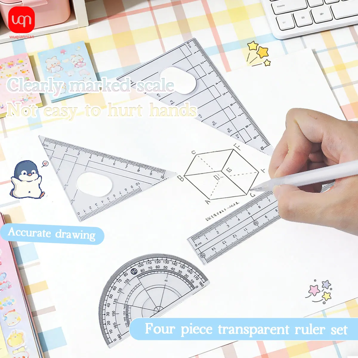 8 in 1 Student Geometry Compass Set,Cartoon Metal Compass with 2B Lead,Ruler&Eraser,Math Drawing Stationery