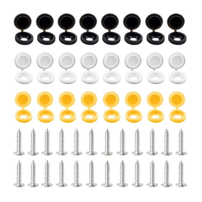 Stainless Steel License Plate Screws Caps 48Pcs Number Plate Screw and Cap Car License Plate Fixing Devices Screws and Caps Set