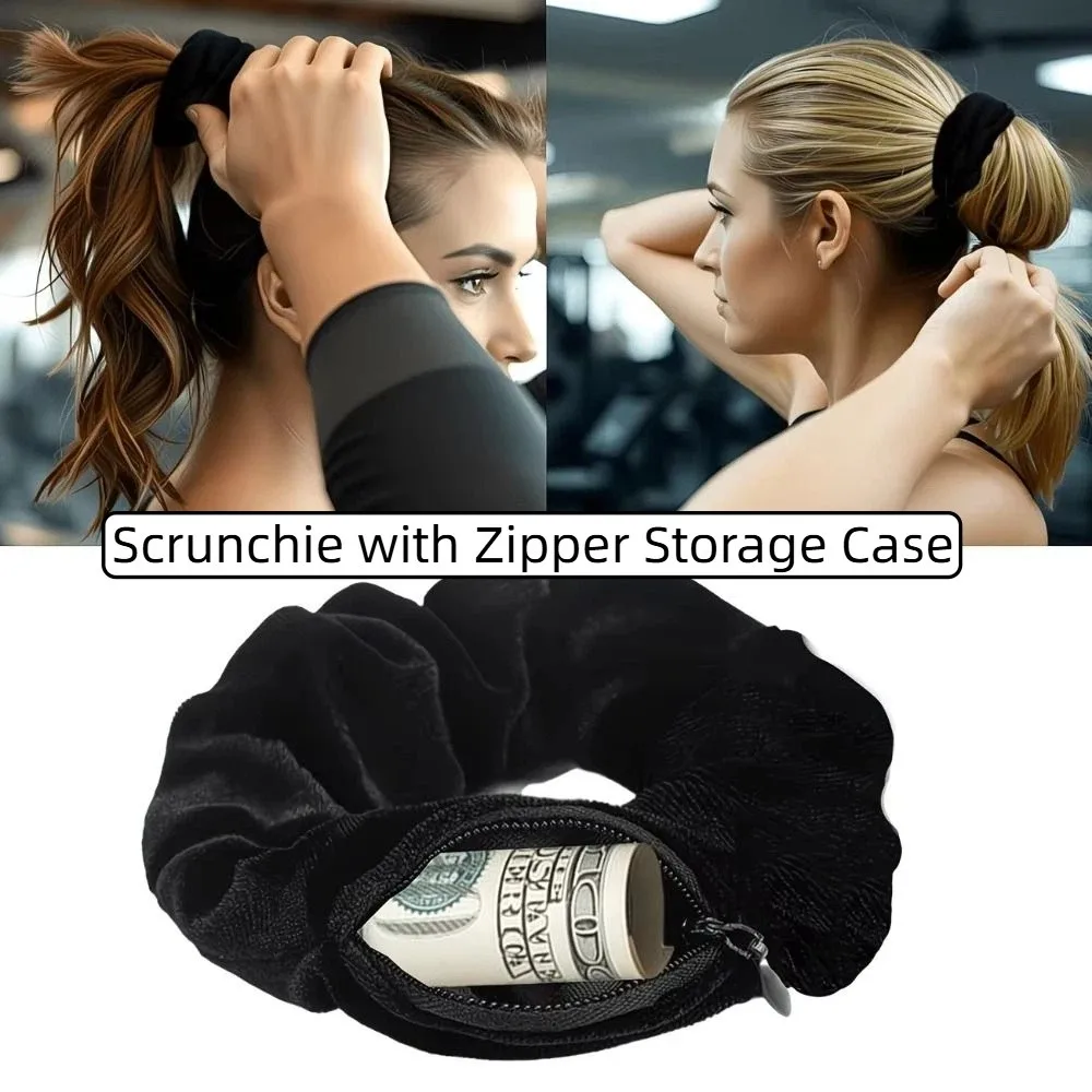 Cinta para el pelo básica con cierre oculto, bolsillo secreto seguro y discreto, banda de goma para coleta ​ ​ Bandas Elásticas para el Cabello de Terciopelo