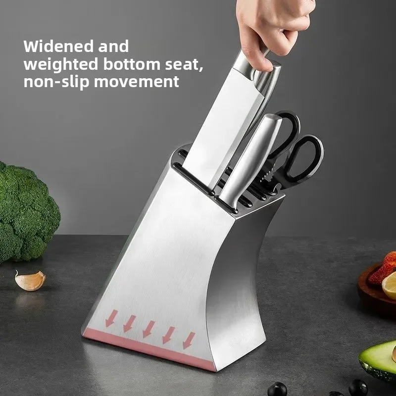 

Thick 304 Stainless Steel Knife Stand Metal Desktop Japanese Santoku Slices Knives Storage Rack Knife Holder Chef Knife Block