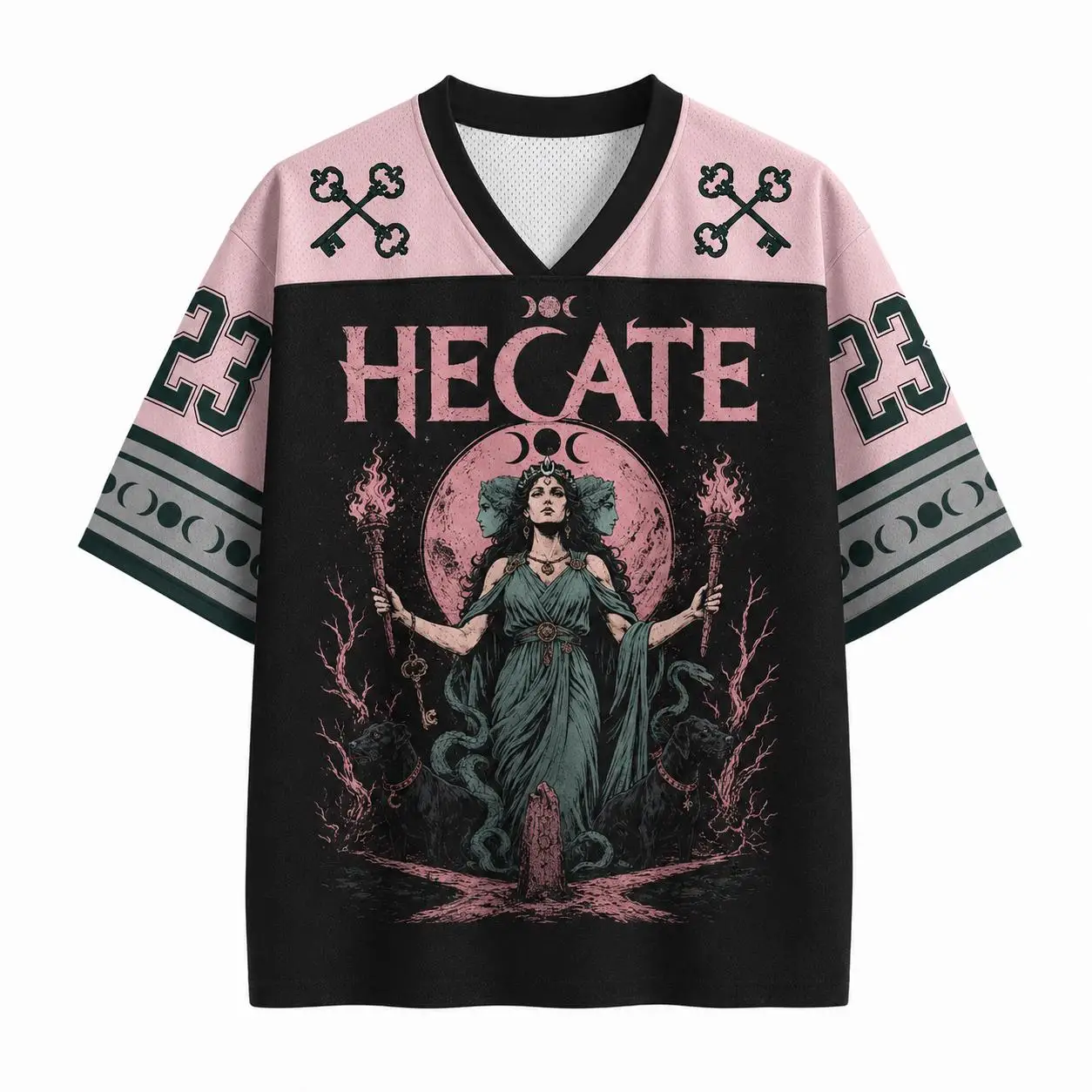 2026 Summer Fashion New Dark Gothic Hecate Moon Goddess 3D Printed Loose Street Punk Outdoor Leisure V-neck T-shirt Large