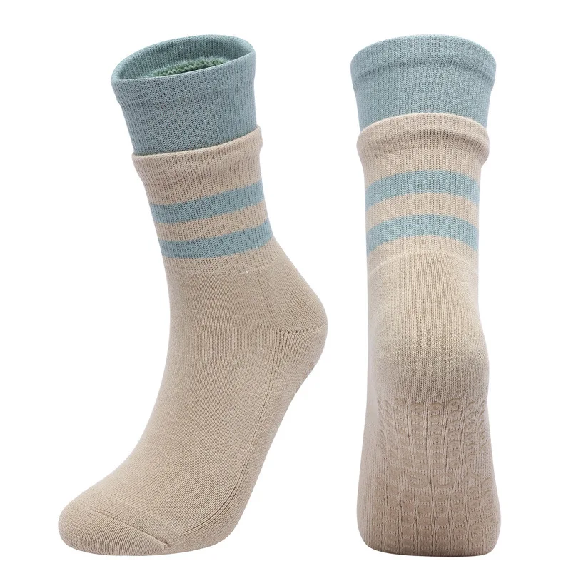 Yoga Socks For Women Cotton Stripe Pile Dot Silicone Floor Non-Slip Pilates Grip Crew Socks