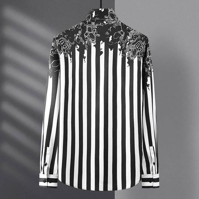 

Luxury Retro Striped Print Slim Long-sleeved Shirt Men's Business Casual Shirt Social Party Formal Dress Shirts Men Clothing 4XL