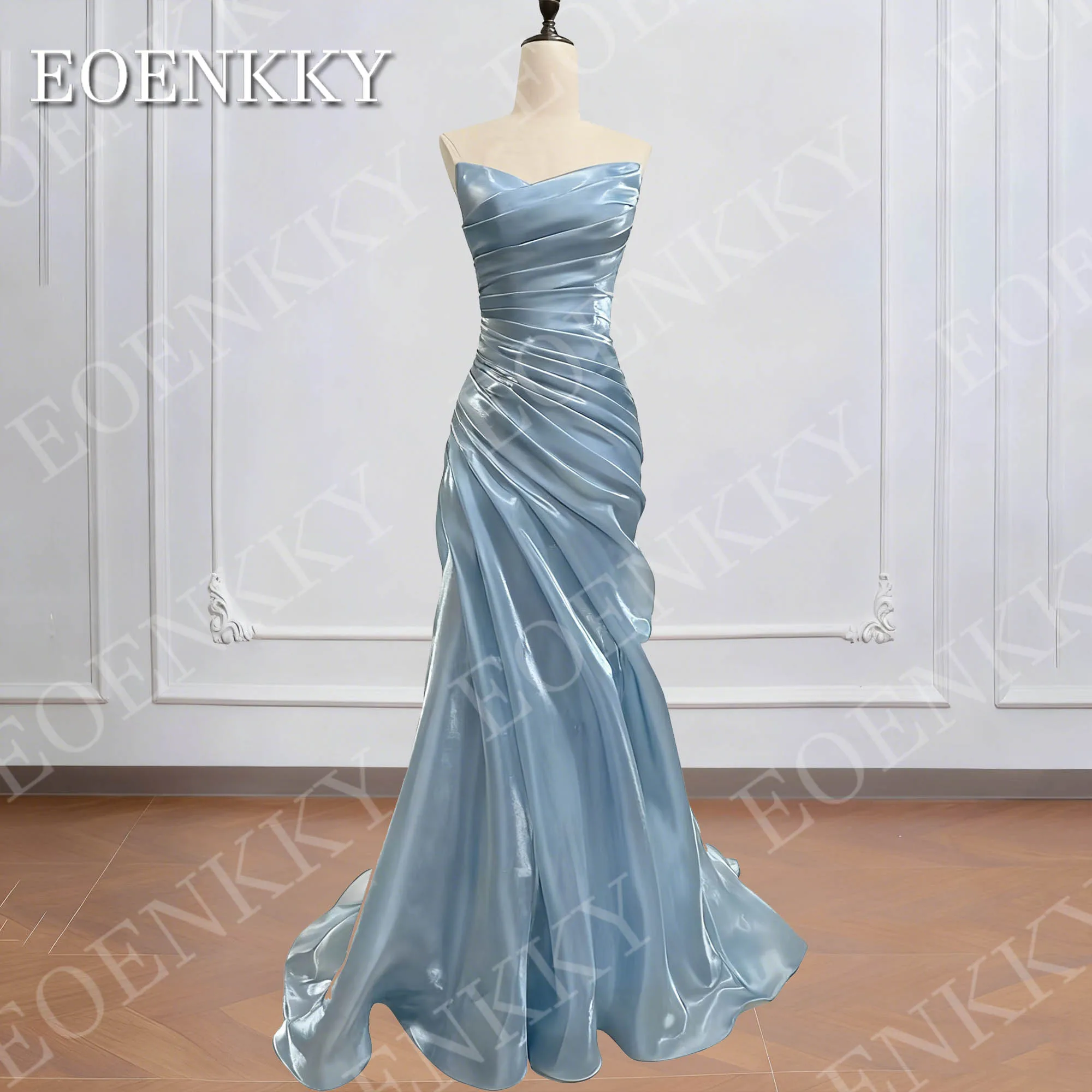 

EOENKKY Платье для выпускного вечера Русалка без бретелек Элегантное светло-голубое атласное платье со складками Платья знаменитостей с V-образным вырезом по индивидуальному заказу платье на выпускной Выпускное платье