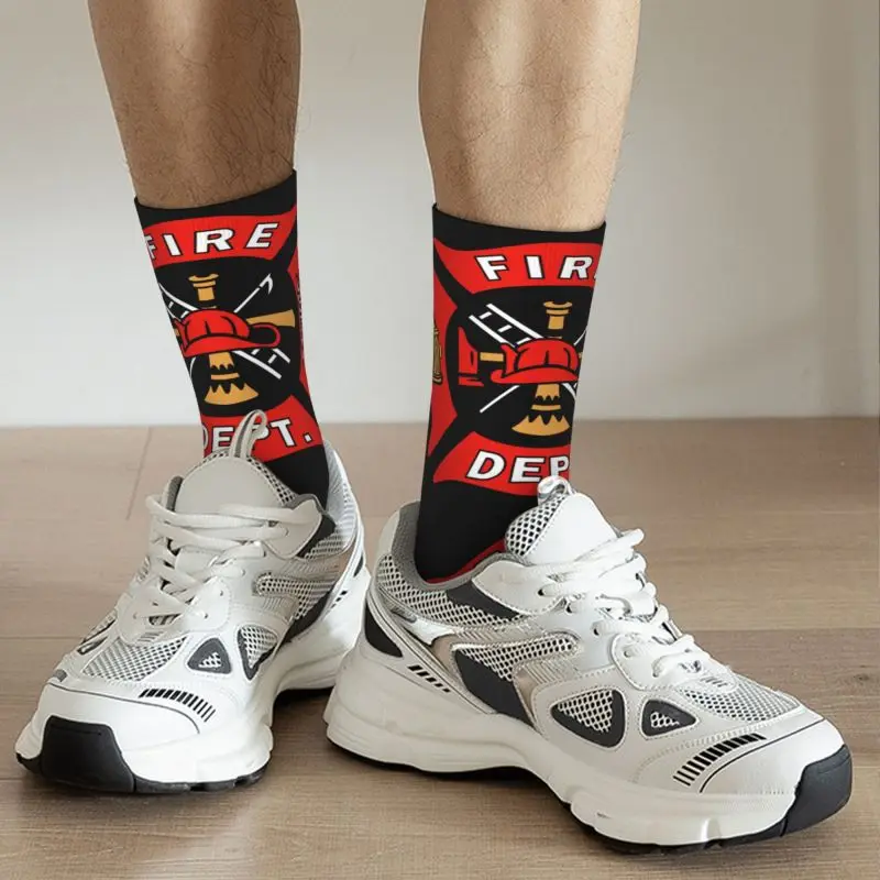 Firefighter Department Logo Dress Socks Men Women Warm Fashion Fireman Fire Rescue Crew Socks