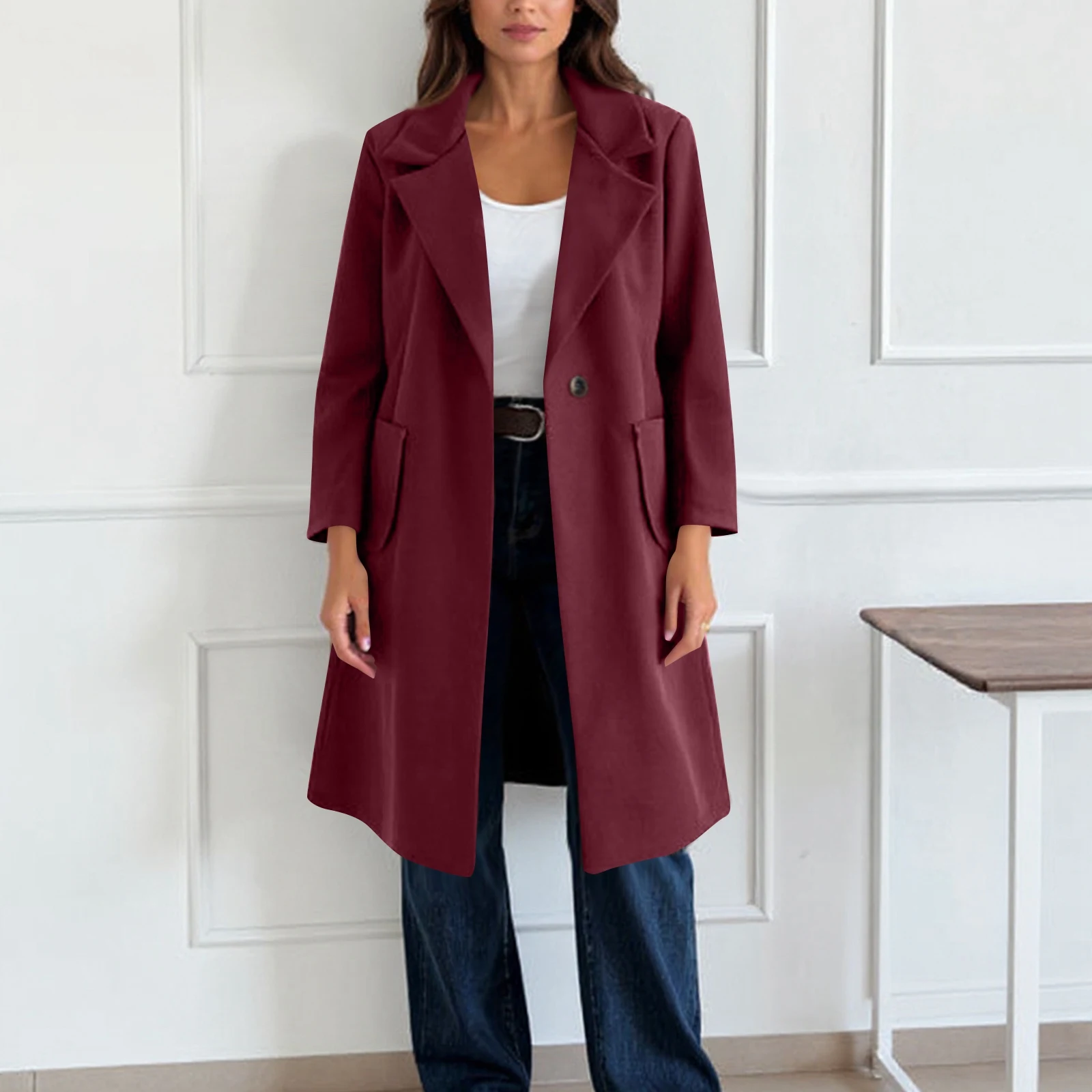 

Winter Women'S Fashionable Warm Solid Color Casual Woolen Solid Color Long Jacket Suitable For Outdoor Daily Wear