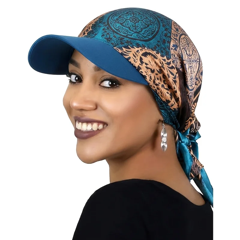 1 piece of women's cashew flower hat with brim, headscarf, outdoor sun hat, tied duck tongue square scarf, sun hat